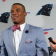 Carolina Panthers quarterback Cam Newton makes a fashion statement during the postgame interview Oct. 4, 2015.
Twitter